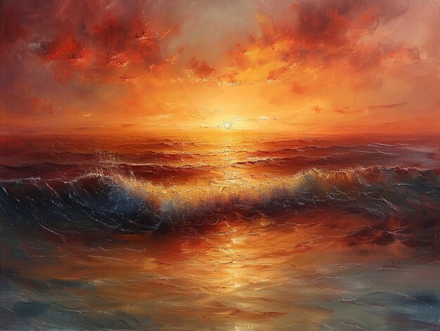 Die Farben des Sonnenuntergangs werfen einen warmen Glanz auf die ruhigen Wellen des Ozeans. Das verblassende Licht verschwimmt in das ruhige Meer.