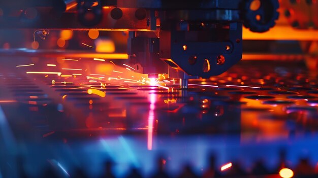 Foto die faser-laser-schneidmaschine schneidmaschine schneidet die metallplatte die hitechnolog generative ai