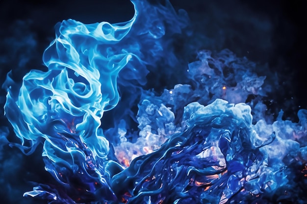 Die faszinierenden blauen Flammen tanzten anmutig gegen den pitchschwarzen Hintergrund