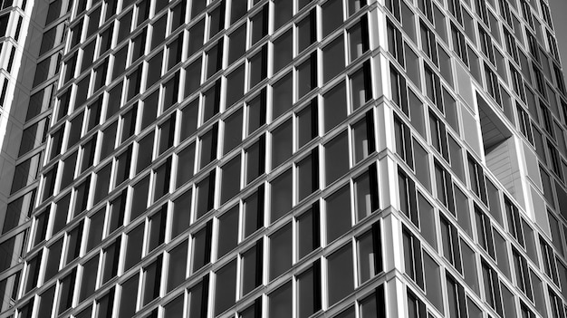 Die Fenster eines modernen Gebäudes für Büros, Geschäftsgebäude, Architektur, Schwarz und Weiß