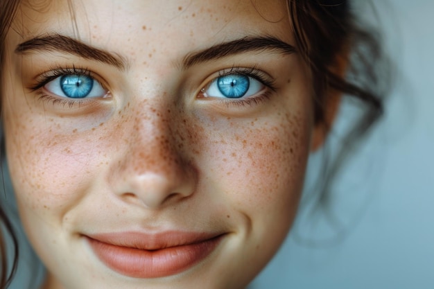 Die fesselnden blauen Augen eines fröhlichen Mädchens