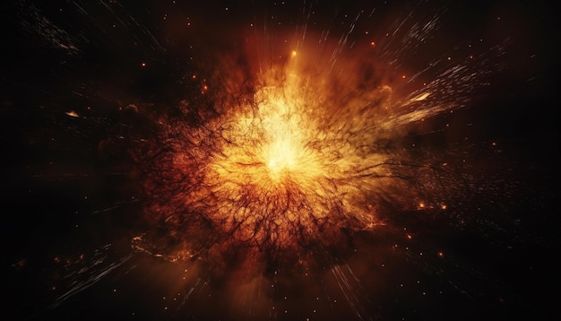 Die feurige Explosion entzündet den von der KI erzeugten abstrakten Nachthimmelhintergrund