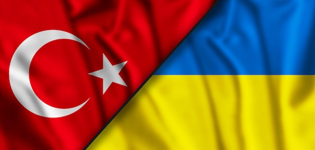 Die Flagge der Türkei und der Ukraine weht Diplomatie-Konzept internationale Beziehungen