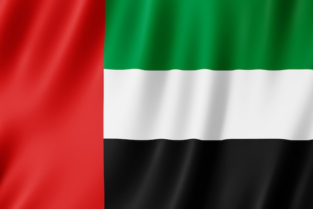 Die Flagge der Vereinigten Arabischen Emirate weht im Wind.