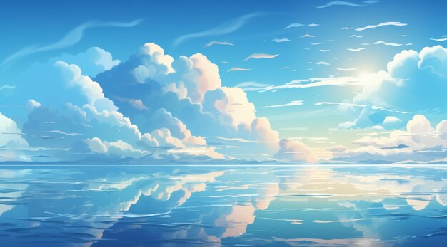Die flauschigen Wolken schwimmen am wunderschönen blauen Himmel