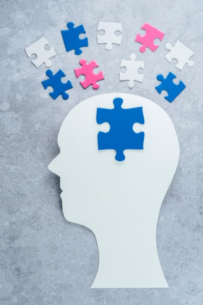 Die Form eines menschlichen Kopfes mit verschiedenen Arten von Geschlechtsidentitäts-Puzzles