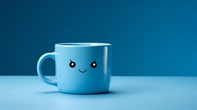 Foto die freude am montag mit einer fröhlichen blauen kaffeetasse