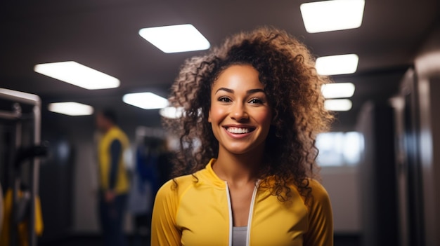 Die fröhliche Stimmung einer Frau im Fitnessstudio