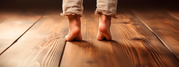 Die Füße des Kindes liegen auf dem Boden.