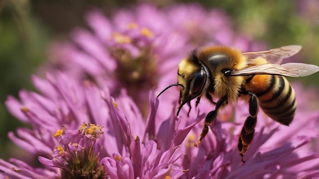 Die geflügelte Biene fliegt langsam zum Imker, um Nektar zu sammeln.