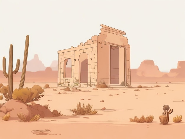 Die Geheimnisse erkunden Alte verlassene Ruinen in einer Wüstenlandschaft
