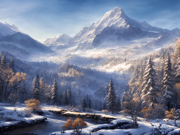 Die geheimnisvolle Atmosphäre des Winters umhüllt die wunderschöne Bergwelt.