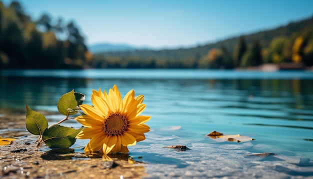 Die gelbe Sonnenblume blüht in der ruhigen Wiese und spiegelt die von KI erzeugte Schönheit wider