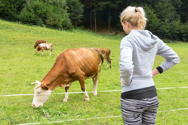 Foto die gesamte länge eines pferdes, das auf dem feld steht