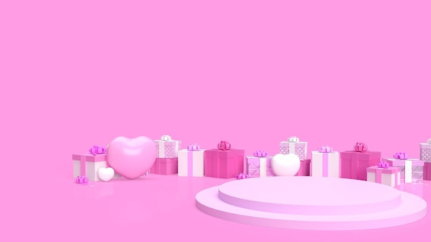 Die Geschenkbox und das Herz für das Valentinskonzept 3D-Rendering