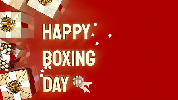 Die Geschenkbox und der goldene Text Boxing Day für das 3D-Rendering des Einkaufskonzepts