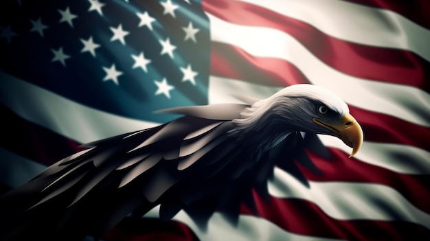 Die gewellte amerikanische Flagge mit einem Adler symbolisiert die generative KI