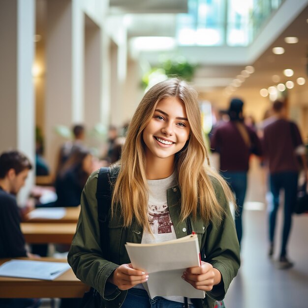 die glückliche Stimmung eines Teenagers, der wieder an die Universität kam