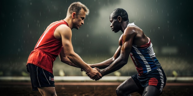 Foto die gnade eines athleten, der die niederlage mit sportlichkeit und demut akzeptiert.