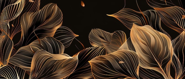 Die Golden Leaf Line Art Background Modern repräsentiert eine schöne natürliche botanische Blume mit goldenen Linien Verwenden Sie diese Illustration für Dekoration Wanddekoration Tapeten deckt Banner Plakate oder