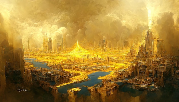 Die goldene Stadt Babylon Malerei Illustration Skyline der Stadt Babylon