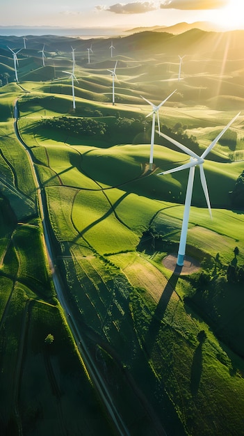 Die goldene Stunde auf der Windturbinenfarm