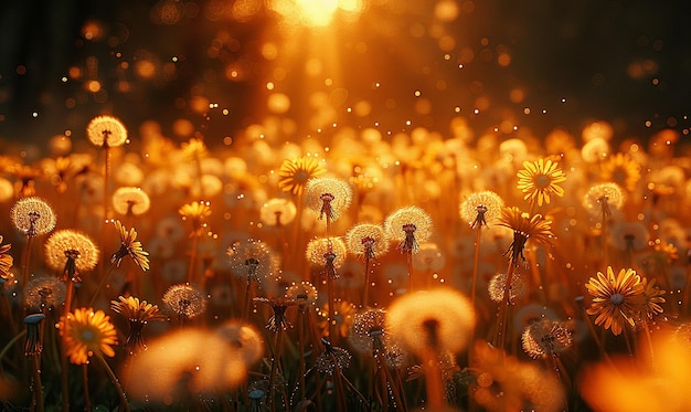 Die goldene Stunde Dandelion-Feld