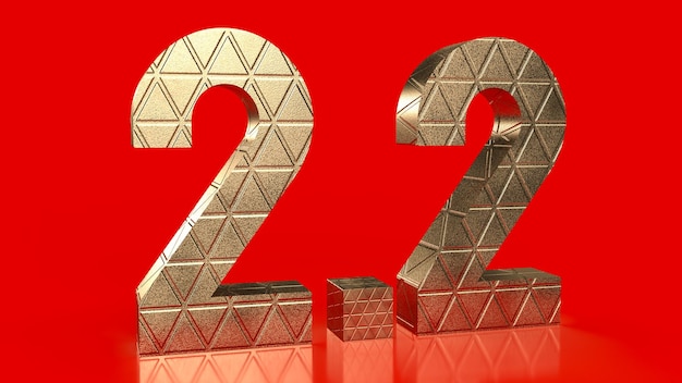 Die goldene Zahl 22 auf rotem Hintergrund für den Verkauf oder das Promotion-Konzept 3D-Rendering