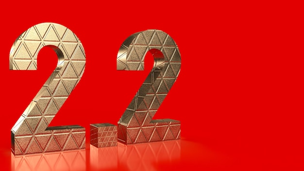 Die goldene Zahl 22 auf rotem Hintergrund für den Verkauf oder das Promotion-Konzept 3D-Rendering