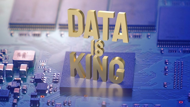Die goldenen Textdaten sind König auf der Leiterplatte für die 3D-Darstellung von Geschäfts- oder Technologiekonzepten