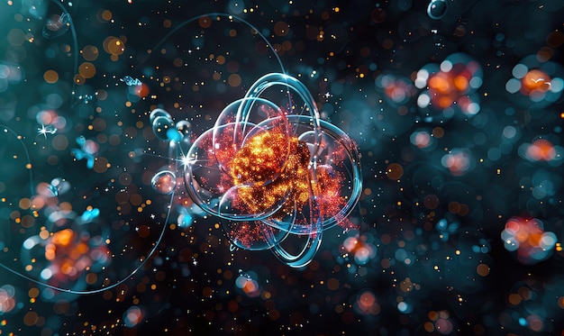 Die grafische Abbildung auf dem schwarzen Hintergrund zeigt die Spaltung eines isolierten Atoms in kleinere Isotope
