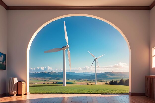Die große Windkraftanlage ist eine neue Art der sauberen Energie und des Umweltschutzes