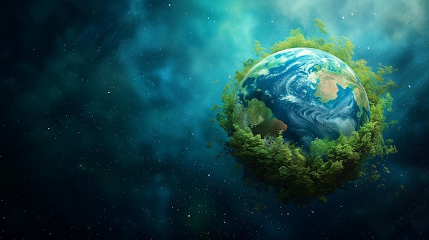 Die grüne Erde wiegt im Weltraum
