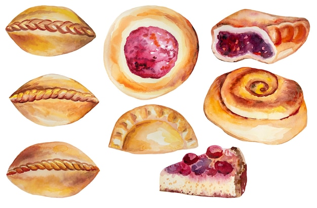 Die Hälfte der russischen oder ukrainischen Marmelade Pie isoliert Aquarell Illustration Backwaren