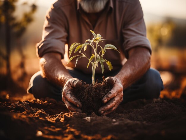 Die Hände der Agronomen halten die von der AI erzeugte Erde