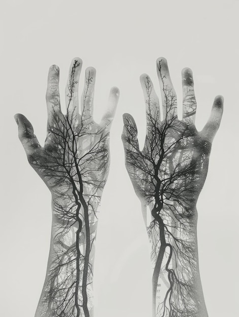 Foto die hände der bäume röntgenbild der hand auf isolierten hintergrund