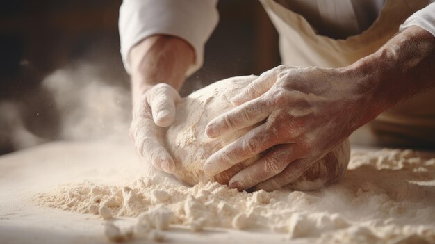 Die Hände eines Arbeiters halten geschickt Körner, die für die Herstellung von Weißmehl bestimmt sind. Zeigen Sie die Präzision und das Handwerk in einer automatisierten, für die Brotproduktion entworfenen Mühle.
