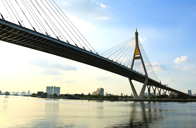 Die Hängebrücke mit schönem Himmel