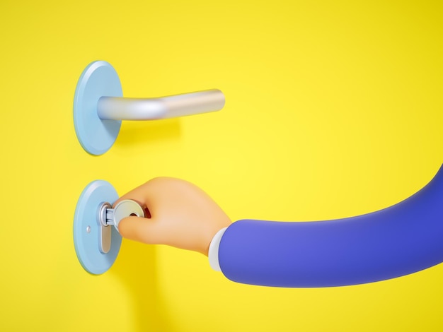 Die Hand einer 3D-Rendering-Cartoon-Figur hält den Schlüssel