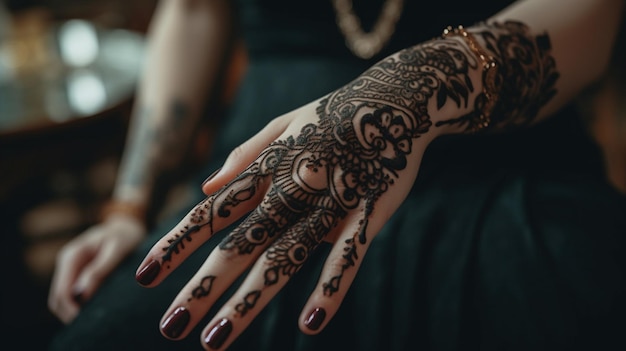 Die Hand einer Frau mit einem Henna-Tattoo darauf