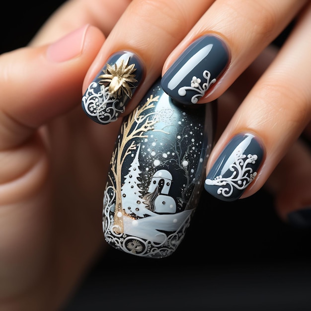 Die Hand einer Frau mit einem weihnachtlichen Nailart-Design