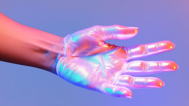 Foto die hand einer person mit holographen darauf