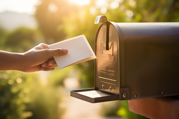 Foto die hand einer person steckt einen brief in einen briefkasten