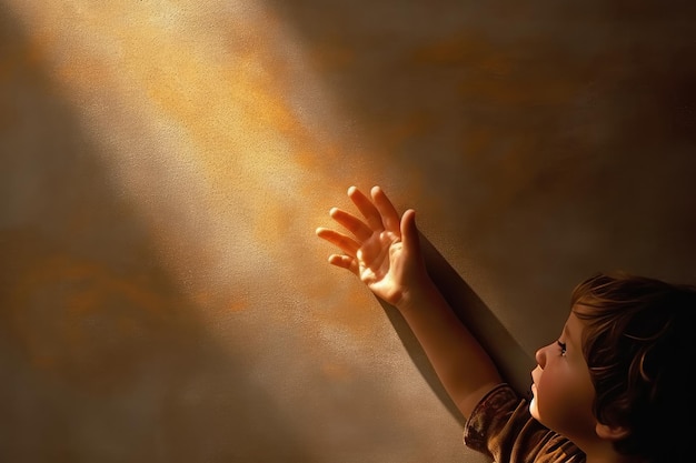 Die Hand eines Kindes streckt sich zum Licht
