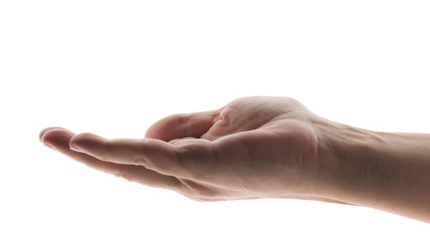 Die Hand eines Mannes auf weißem Hintergrund