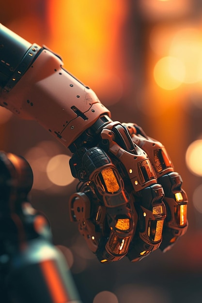 Die Hand eines Roboters wird mit dem Wort Roboter darauf zusammengehalten.
