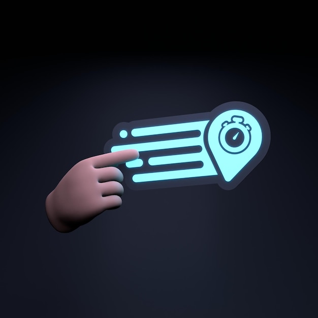 Die Hand hält das Neon-Logo der schnellen Lieferung 3D-Renderillustration