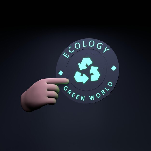 Die Hand hält ein Neon-Icon zum Thema ECO Ecology Concept 3d Render