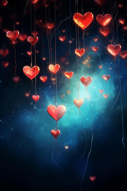 Die Herzen hängen an einem Seil mit den Worten Liebe.