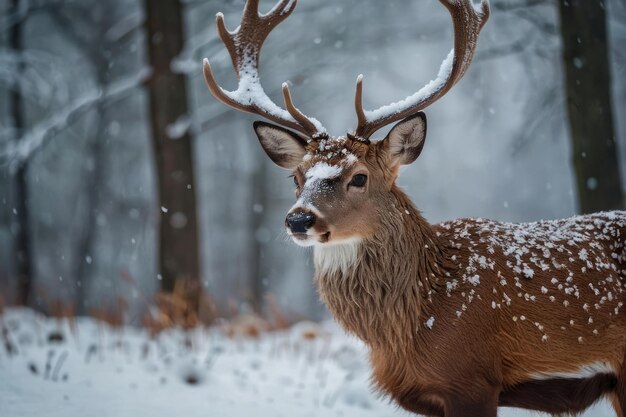 Die Hirsche wandern durch schneebedeckte Wälder, ihre majestätischen Gewehre verschmelzen mit der winterlichen Waldlandschaft.